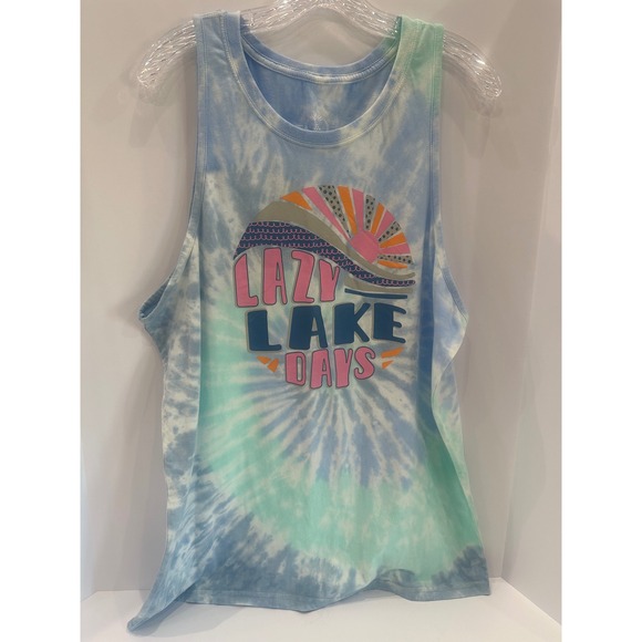 Love & Pineapples Other - Love & Pineapples Lazy Lake Days Tie Dye Tank Top Blue Green Mens Large
